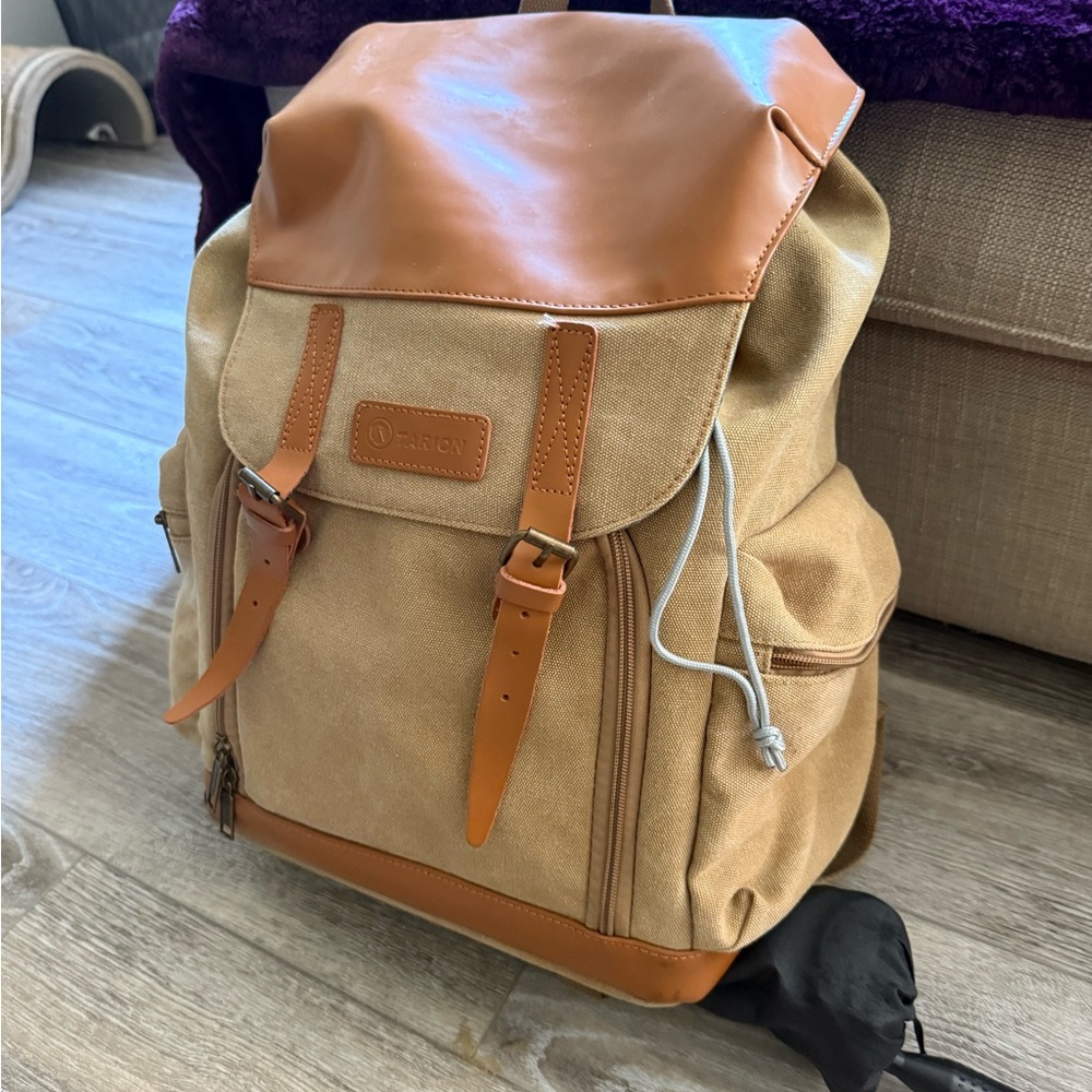 Tarion Tan Canvas Camera Backpack